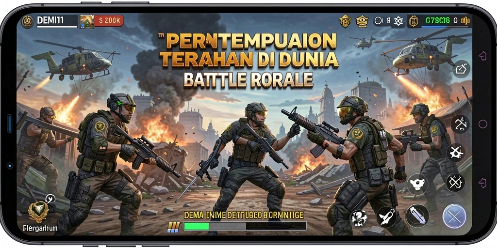 Gameplay DEMI11 menunjukkan pertempuran intense di arena Battle Royale.