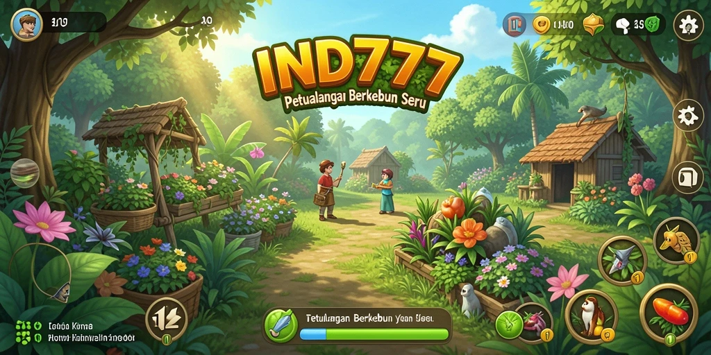 Tangkapan layar gameplay IND777 menampilkan kebun yang subur dan hewan peliharaan.