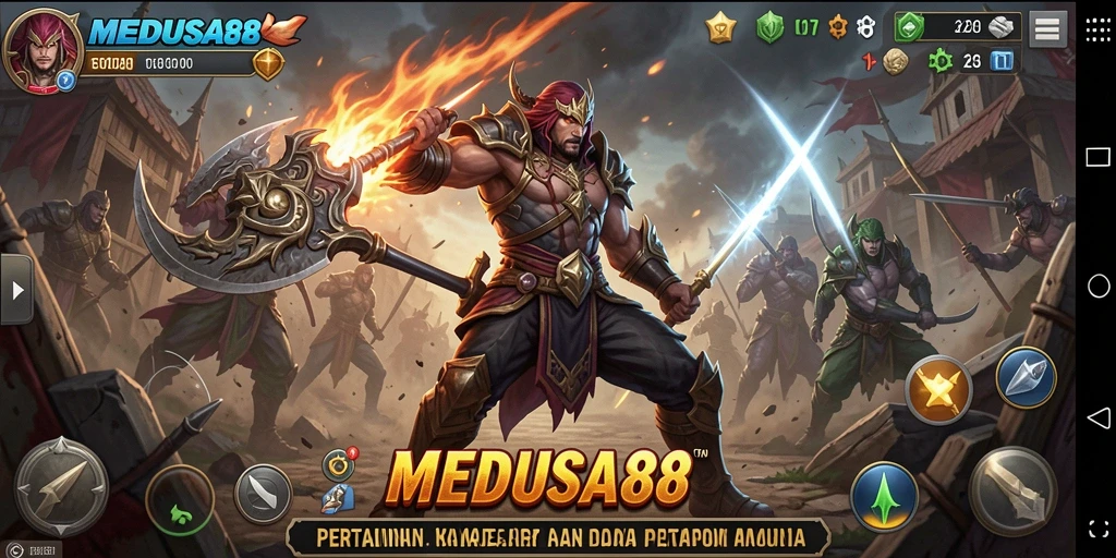 Tangkapan layar gameplay MEDUSA88 dengan tower defense yang strategis.